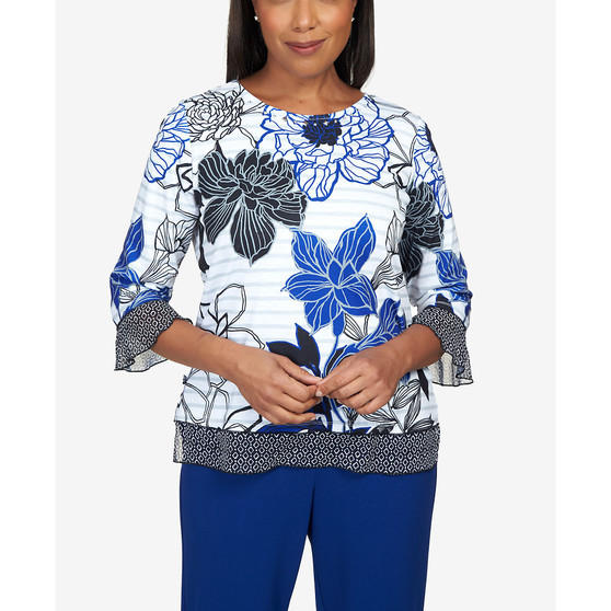 Women's Downtown Vibe Geo Trim Floral Stripe Top