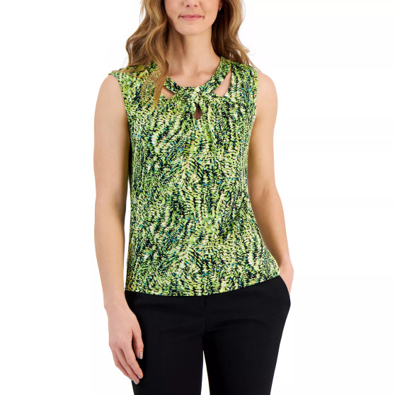 Women's Printed Stretch Knit Sleeveless Twist-Neck Top