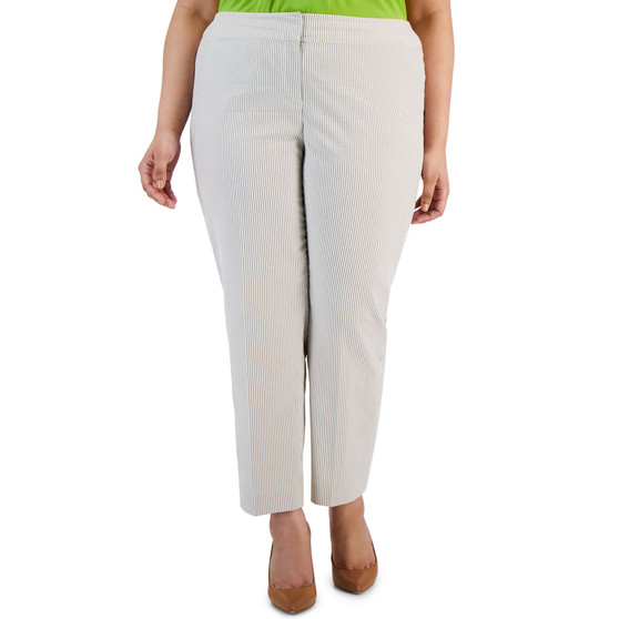 Plus Size Seersucker Straight-Leg Pants