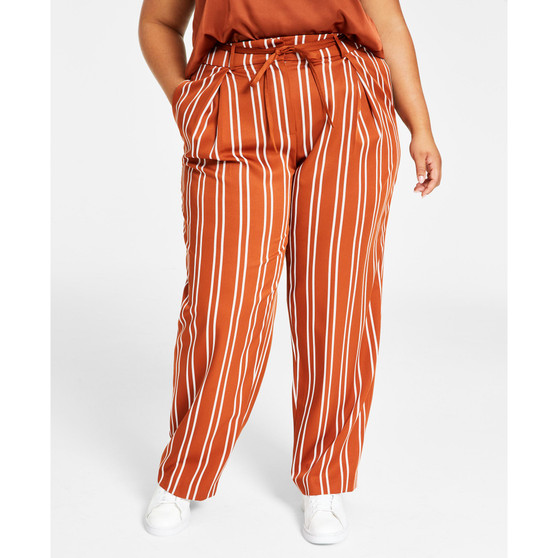 Plus Size Striped Tie-Waist Pants, Created for Macy's