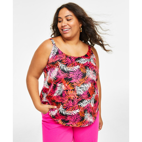 Plus Size Leaf-Print Scoop-Neck Cami Top, Created for Macy's
