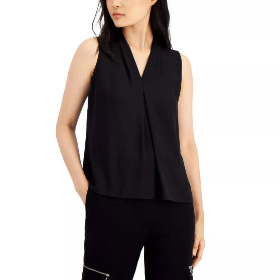 Women's Sleeveless Pleat V-Neck Top