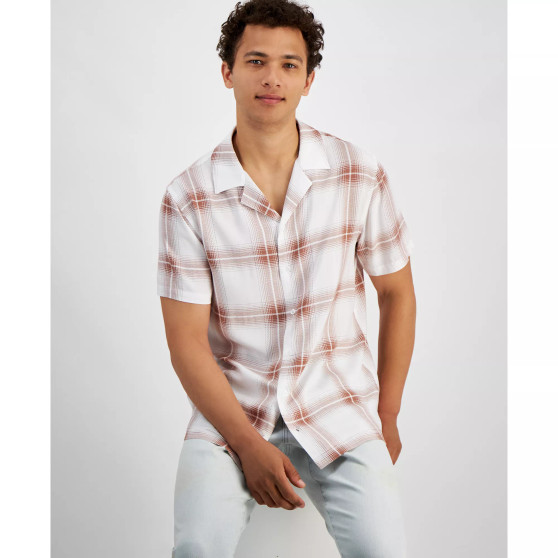 Men's Regular-Fit Plaid Button-Down Camp Shirt, Created for Macy's