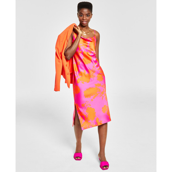 Women's Printed Cowl-Neck Midi Slipdress, Created for Macy's