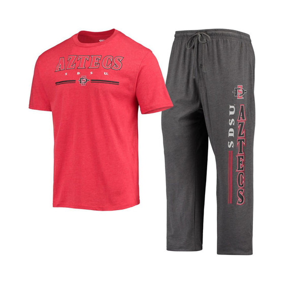 Men's Heathered Charcoal and Cardinal San Diego State Aztecs Meter T-shirt and Pants Sleep Set