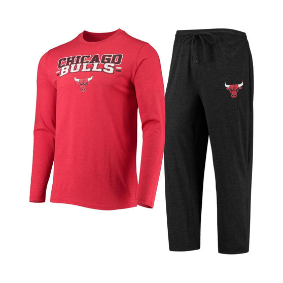 Men's Black, Red Chicago Bulls Long Sleeve T-shirt and Pants Sleep Set