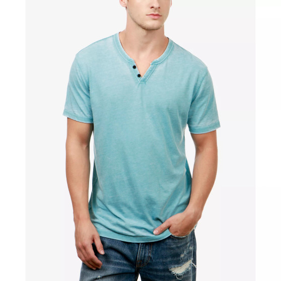Men's Burnout Button Notch Short Sleeve Tshirt