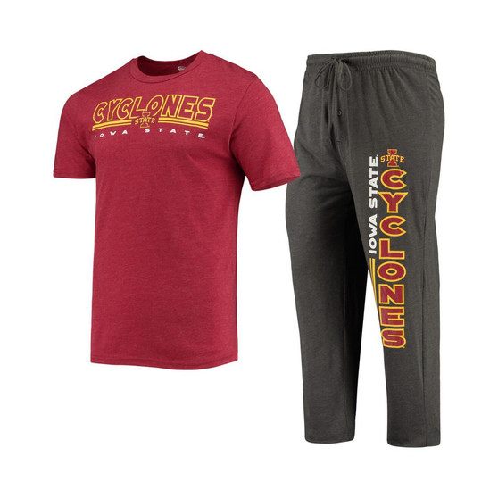 Men's Heathered Charcoal, Cardinal Iowa State Cyclones Meter T-shirt and Pants Sleep Set