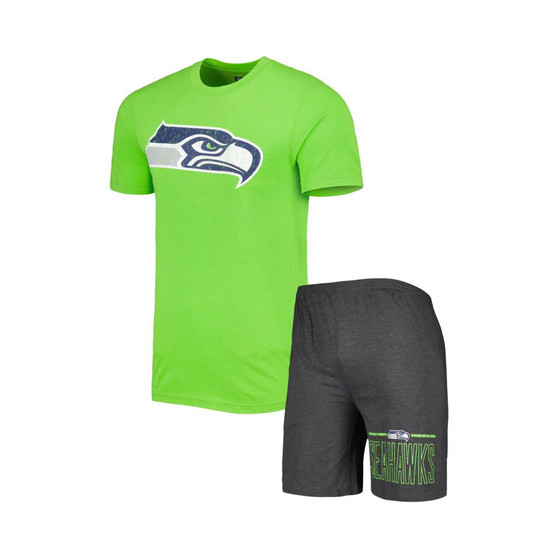 Men's Charcoal and Neon Green Seattle Seahawks Meter T-shirt and Shorts Sleep Set