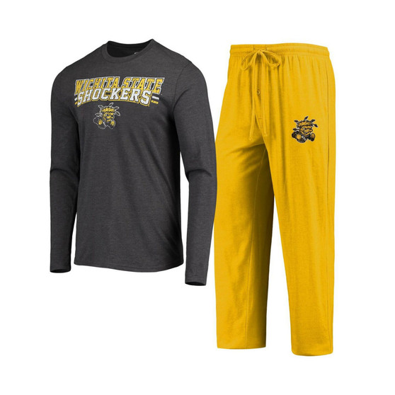 Men's Yellow, Heathered Charcoal Wichita State Shockers Meter Long Sleeve T-shirt and Pants Sleep Set