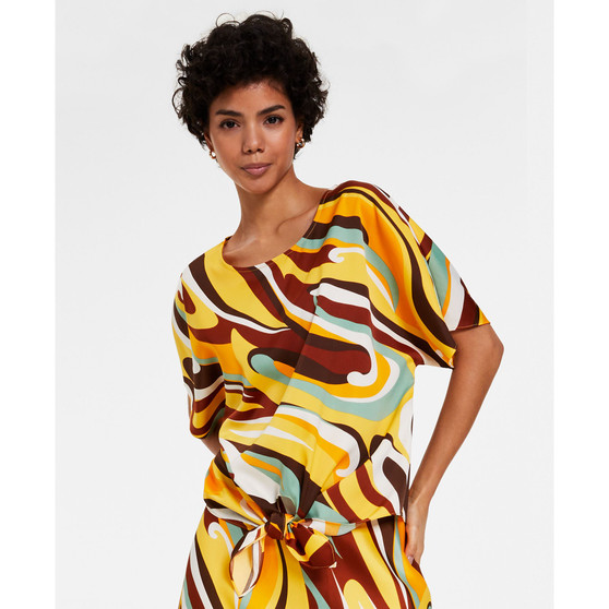 Women's Printed Short-Sleeve Tie-Hem Top, Created for Macy's