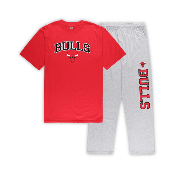 Men's Red, Heather Gray Chicago Bulls Big and Tall T-shirt and Pajama Pants Sleep Set