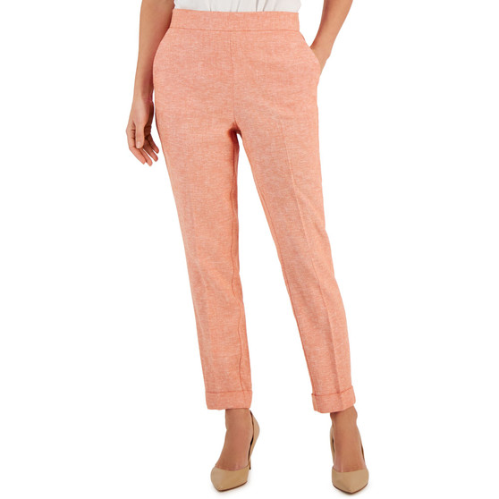 Women's Linen-Blend Mid-Rise Pull-On Cuffed Pants