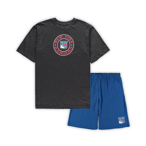 Men's Blue, Heathered Charcoal New York Rangers Big and Tall T-shirt and Shorts Sleep Set