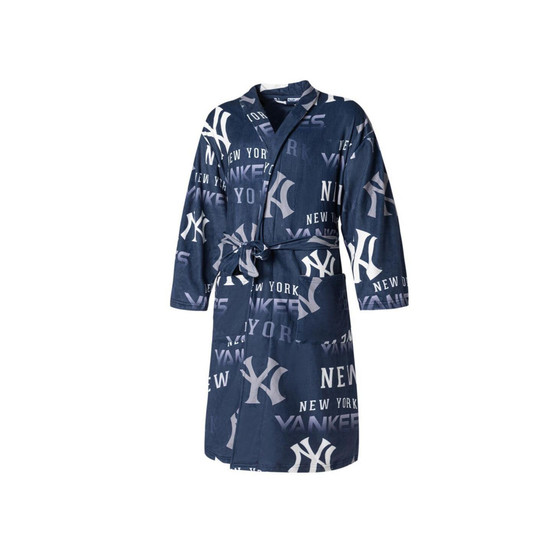 Men's Navy New York Yankees Windfall Microfleece Allover Robe