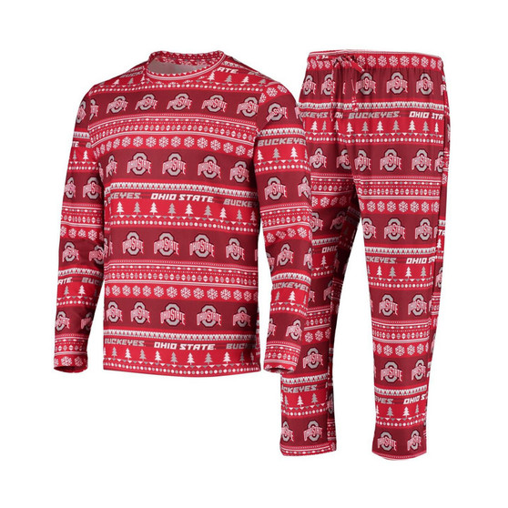 Men's Scarlet Ohio State Buckeyes Ugly Sweater Knit Long Sleeve Top and Pant Set