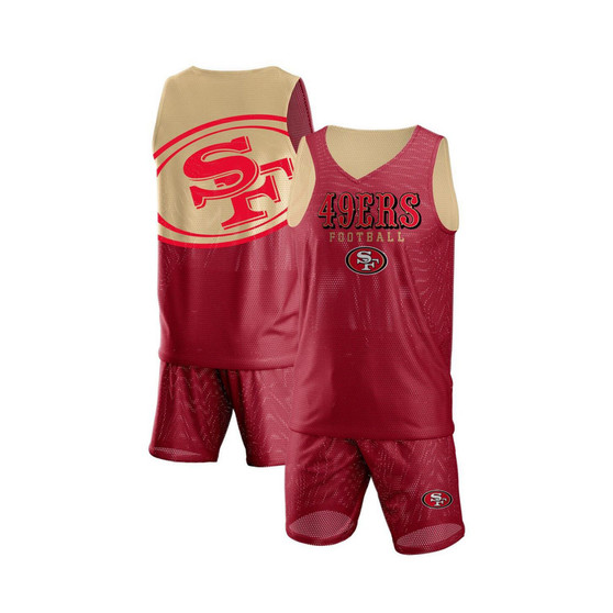Men's Scarlet San Francisco 49Ers Colorblock Mesh V-Neck and Shorts Set