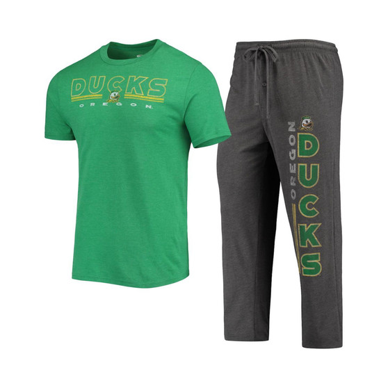 Men's Heathered Charcoal, Green Oregon Ducks Meter T-shirt and Pants Sleep Set