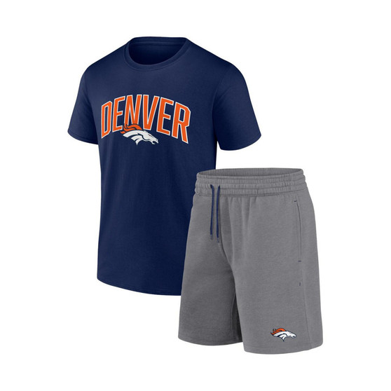 Men's Branded Navy, Heather Gray Denver Broncos Arch T-shirt and Shorts Combo Set