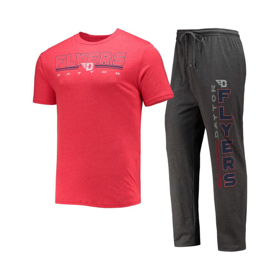 Men's Heathered Charcoal and Red Dayton Flyers Meter T-shirt and Pants Sleep Set