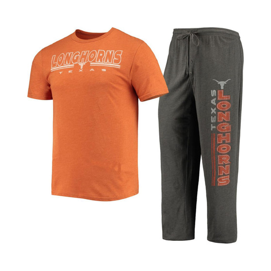 Men's Heathered Charcoal, Texas Orange Texas Longhorns Meter T-shirt and Pants Sleep Set