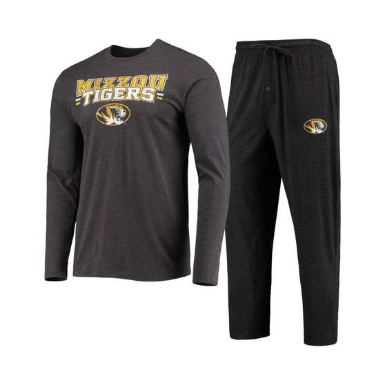 Men's Black, Heathered Charcoal Missouri Tigers Meter Long Sleeve T-shirt and Pants Sleep Set