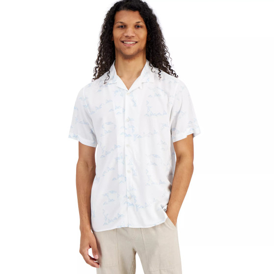 Men's Pitt Regular-Fit Geo-Print Button-Down Camp Shirt, Created for Macy's