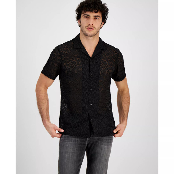 Men's Regular-Fit Leopard Burnout Button-Down Camp Shirt, Created for Macy's