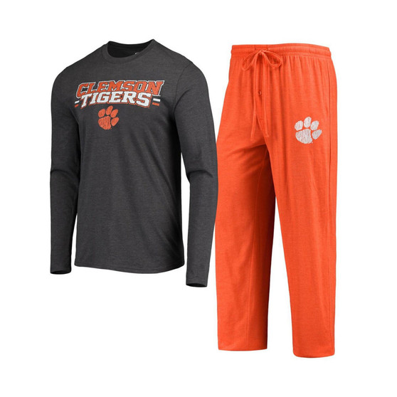 Men's Orange, Heathered Charcoal Clemson Tigers Meter Long Sleeve T-shirt and Pants Sleep Set