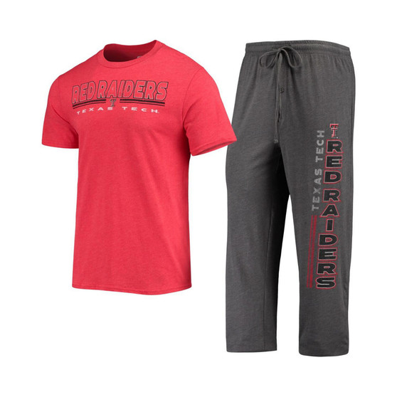 Men's Heathered Charcoal, Red Texas Tech Red Raiders Meter T-shirt and Pants Sleep Set