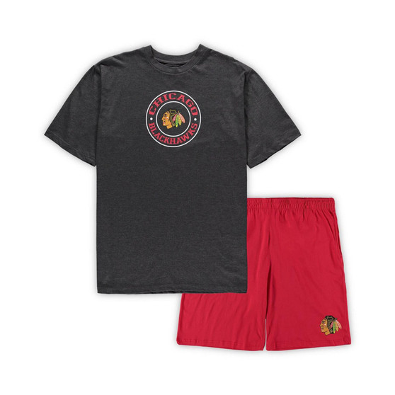Men's Red, Heathered Charcoal Chicago Blackhawks Big and Tall T-shirt and Shorts Sleep Set