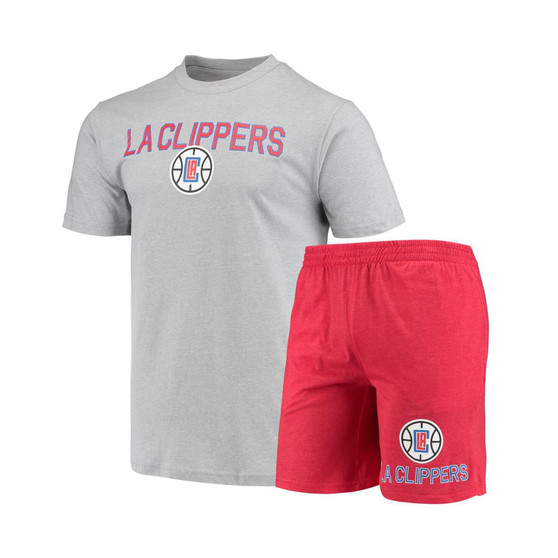 Men's Heathered Gray, Heathered Red LA Clippers Anchor T-shirt and Shorts Sleep Set
