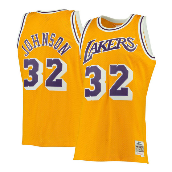 Men's Magic Johnson Gold Los Angeles Lakers 1984-85 Hardwood Classics Swingman Jersey