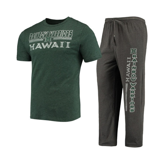 Men's Heathered Charcoal, Green Hawaii Warriors Meter T-shirt and Pants Sleep Set