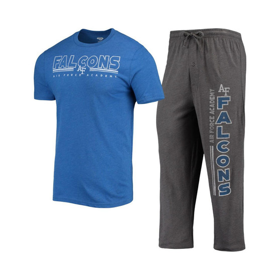 Men's Heathered Charcoal and Royal Air Force Falcons Meter T-shirt and Pants Sleep Set