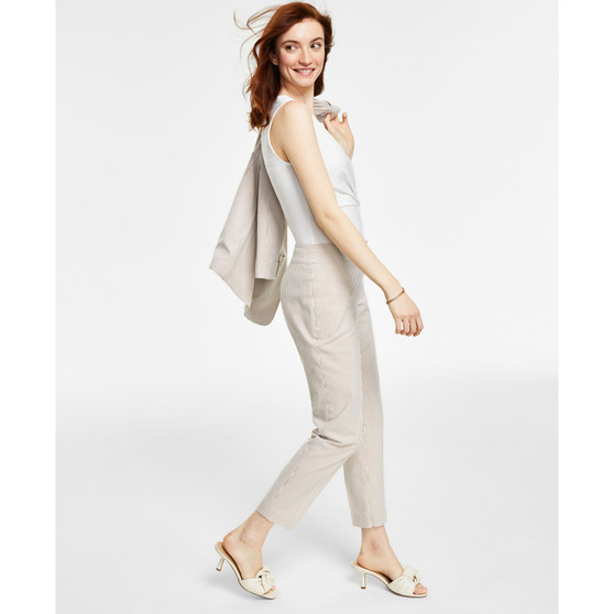 Women's Seersucker Striped Straight-Leg Pants