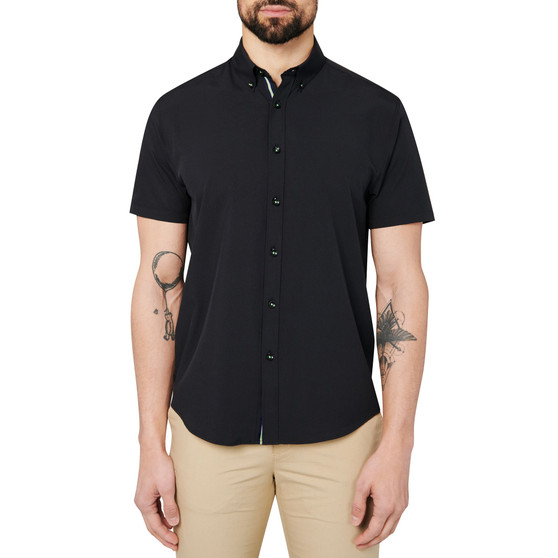 Men's Slim-Fit Black Button-Down Performance Shirt