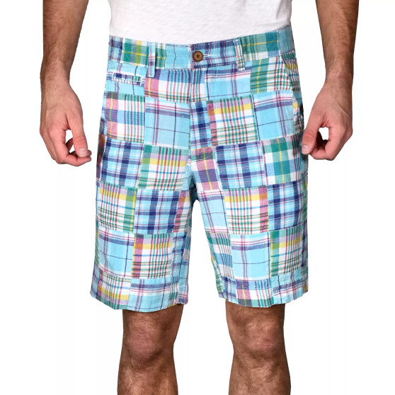 Men's Acid Wash Patch Madras Shorts