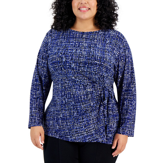 Plus Size Printed Side-Tie Blouse