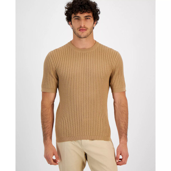 Men's Regular-Fit Eyelet-Stripe Sweater-Knit T-Shirt, Created for Macy's