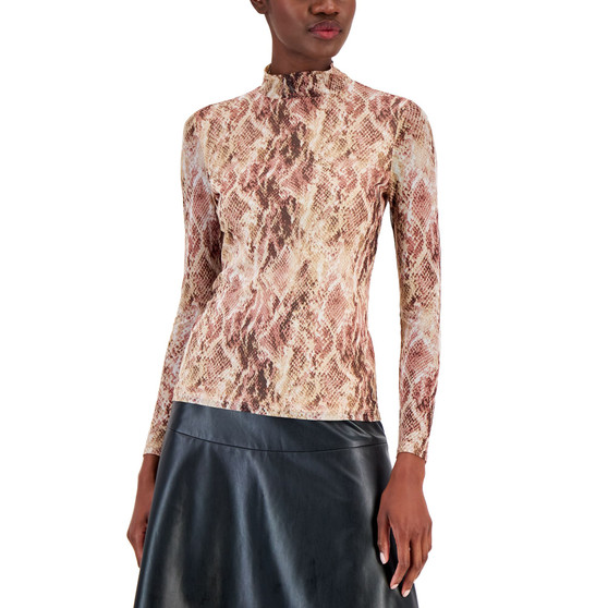 Women's Printed Mesh Mock-Neck Top