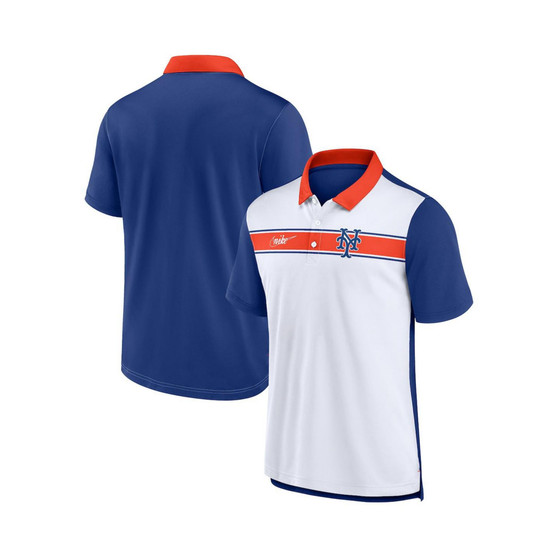 Men's White, Royal New York Mets Rewind Stripe Polo Shirt