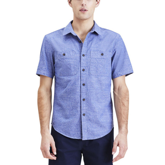 Men's Woven Utility Acid Wash Short-Sleeve Shirt
