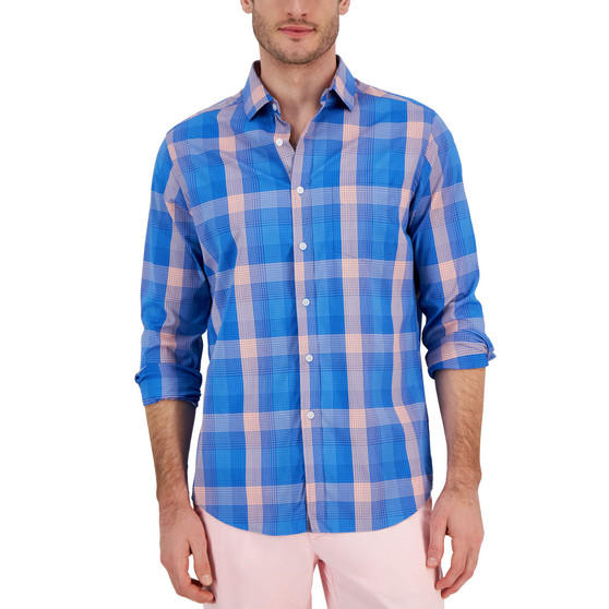 Men's Kevin Classic-Fit Plaid Button-Down Tech Shirt, Created for Macy's