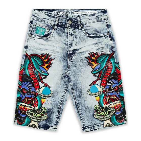 Men's Tattoo Alien Denim Shorts
