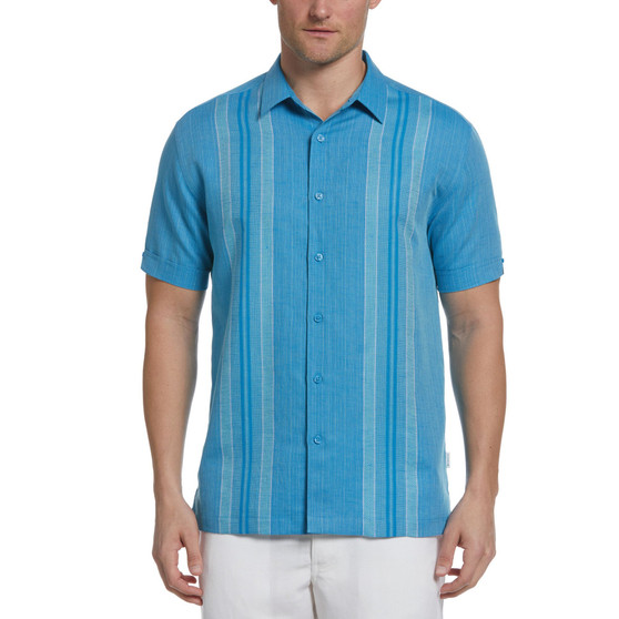 Men's Stretch Yarn-Dyed Stripe Panel Button-Down Shirt