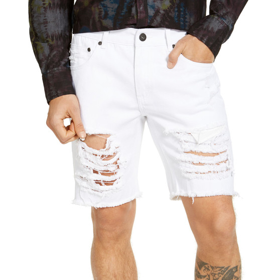 Men's White Ripped Denim Shorts, Created for Macy's