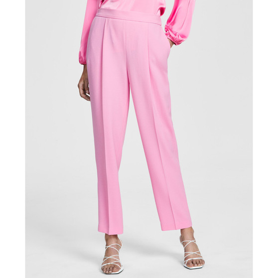 Women's Textured Crepe Pleated Pull-On Pants, Created for Macy's