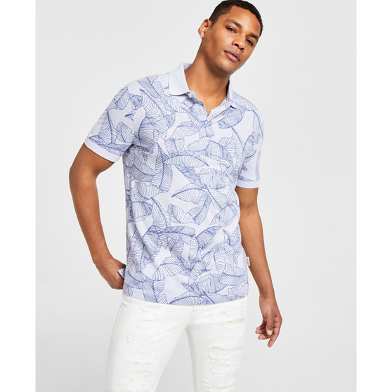 Men's Leaf Print Short-Sleeve Polo Shirt