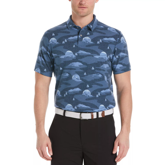 Men's Allover Scenic Print Short Sleeve Golf Polo Shirt
